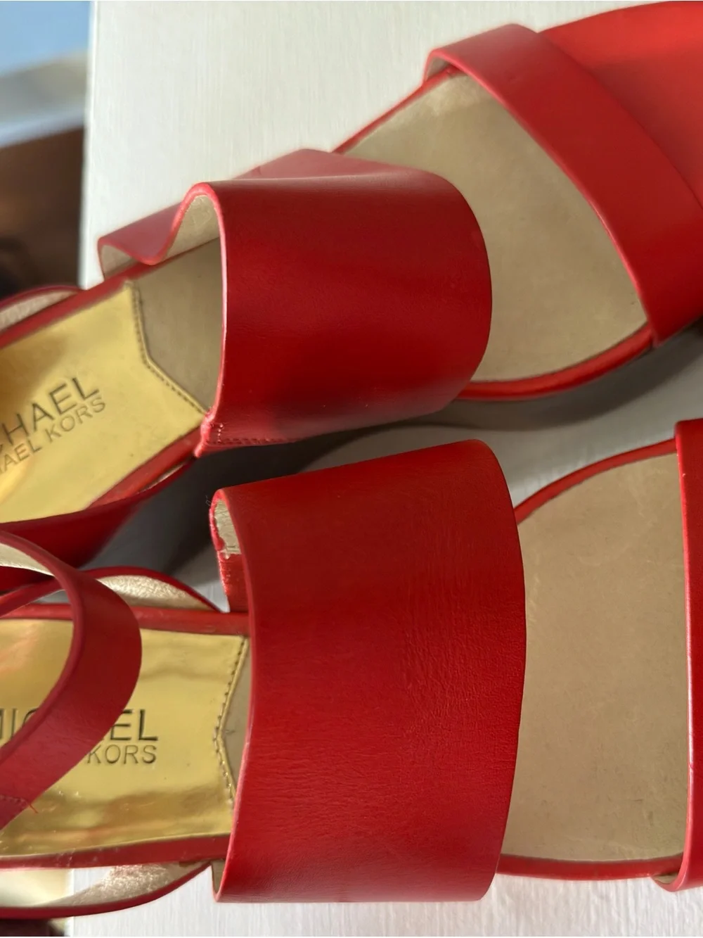 Michael Kors Coral Orange/Red Leather Ankle-Strap Sandals